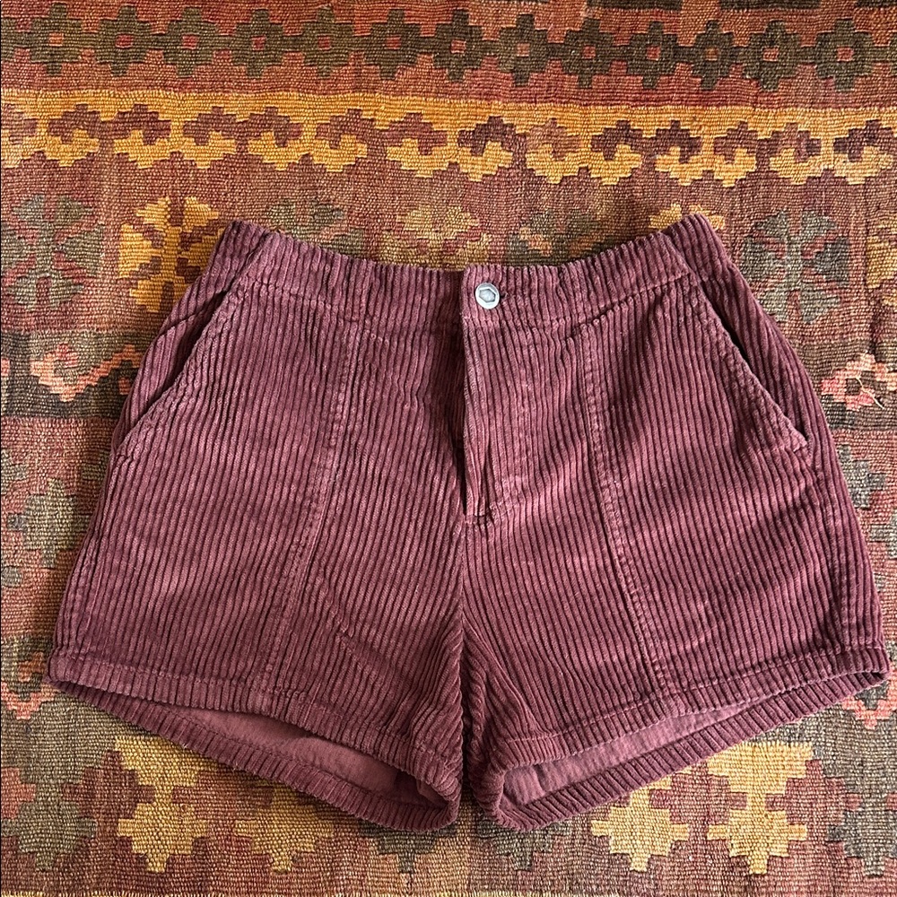 RVCA High Waist Corduroy Shorts - Burgundy